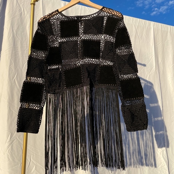 TOPSHOP Patchwork Boho Fringe Festival Crochet Crop Top NWT SMALL - Picture 2 of 8